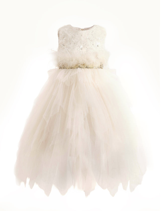 kids atelier tulleen White Feathered Tulle Party Dress