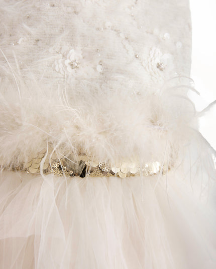 kids atelier tulleen White Feathered Tulle Party Dress