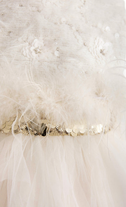 kids atelier tulleen White Feathered Tulle Party Dress