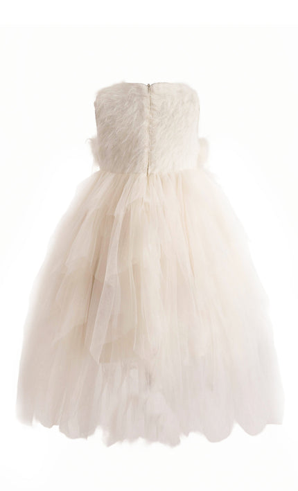 kids atelier tulleen White Feathered Tulle Party Dress