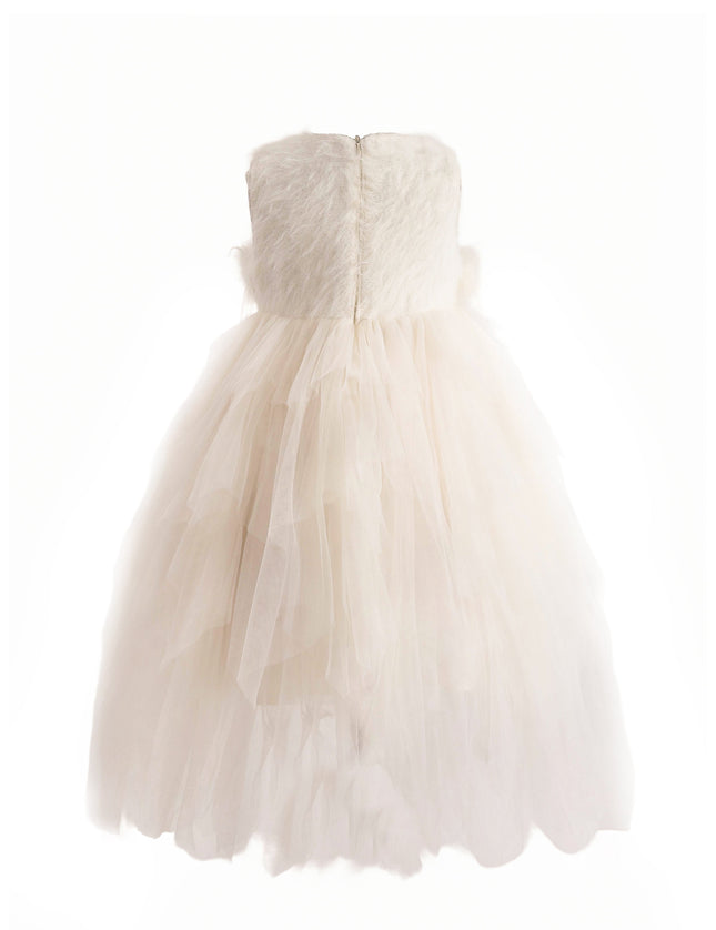 kids atelier tulleen White Feathered Tulle Party Dress