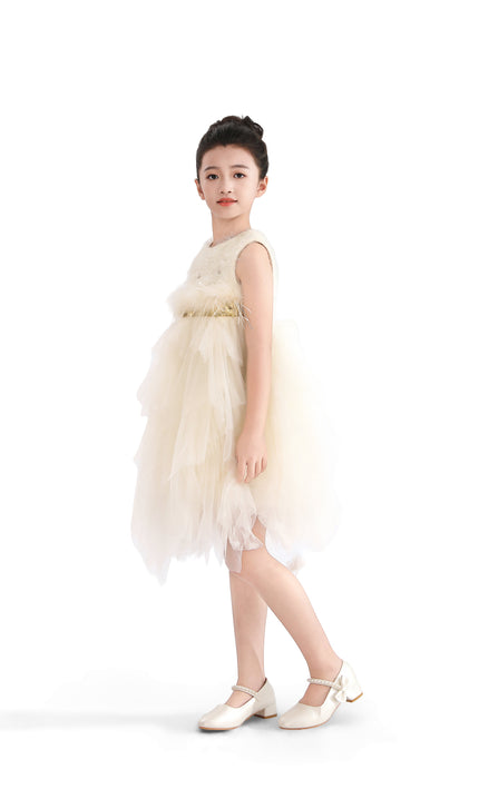 kids atelier tulleen White Feathered Tulle Party Dress