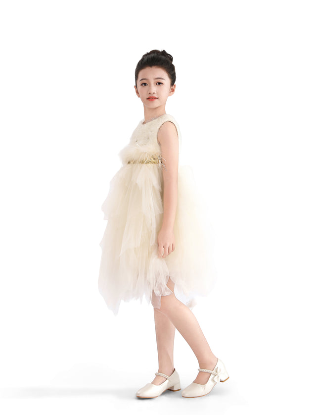kids atelier tulleen White Feathered Tulle Party Dress