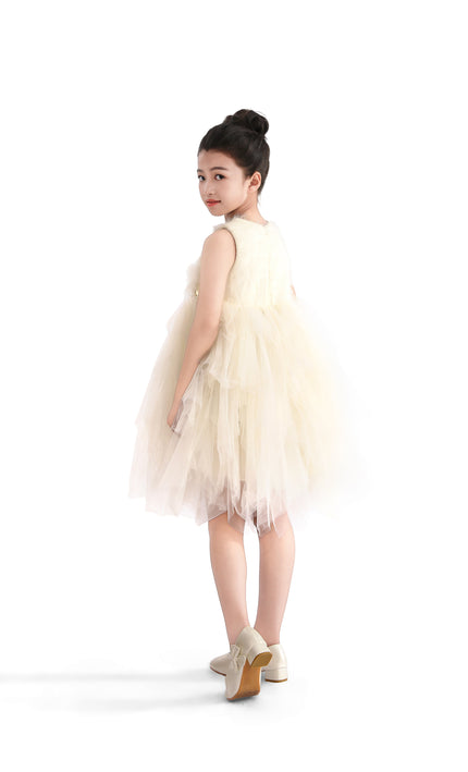 kids atelier tulleen White Feathered Tulle Party Dress