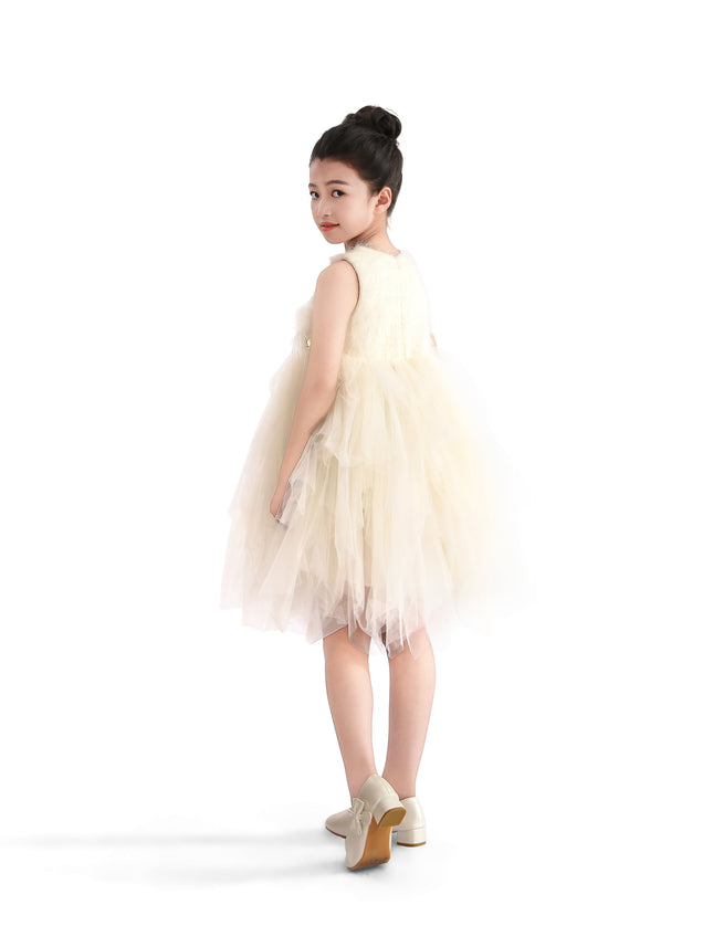 kids atelier tulleen White Feathered Tulle Party Dress