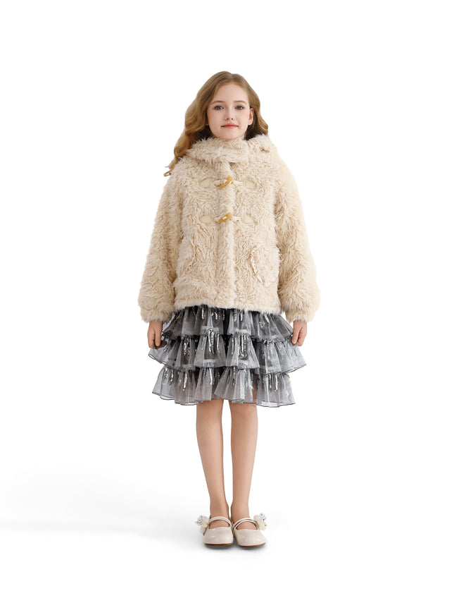 kids atelier tulleen Cream Bunny-Eared Fuzzy Jacket