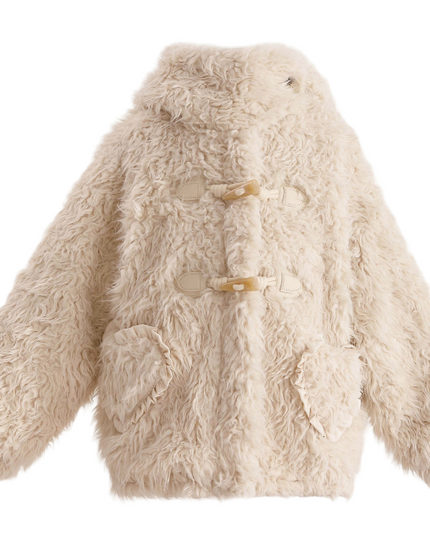 kids atelier tulleen Cream Bunny-Eared Fuzzy Jacket