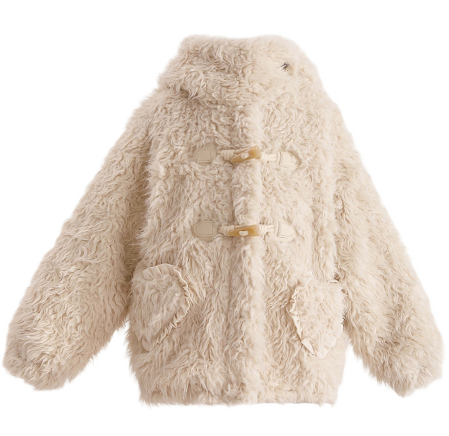 kids atelier tulleen Cream Bunny-Eared Fuzzy Jacket