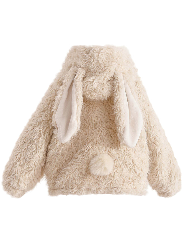 kids atelier tulleen Cream Bunny-Eared Fuzzy Jacket