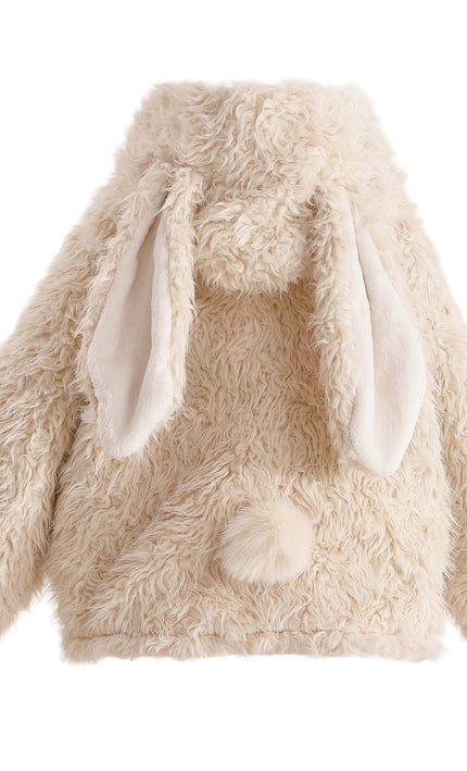 kids atelier tulleen Cream Bunny-Eared Fuzzy Jacket