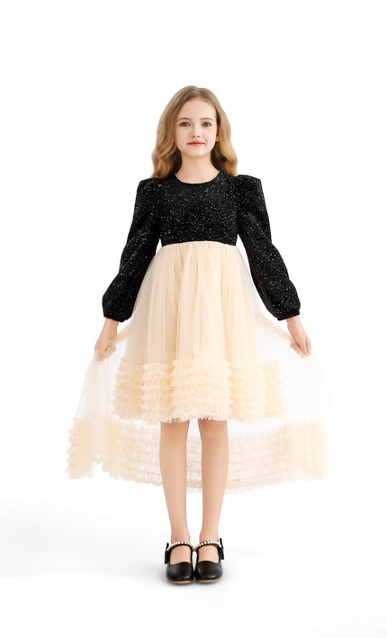 kids atelier tulleen Black Glitter Bow-Back Tulle Gown