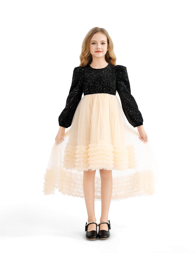 kids atelier tulleen Black Glitter Bow-Back Tulle Gown
