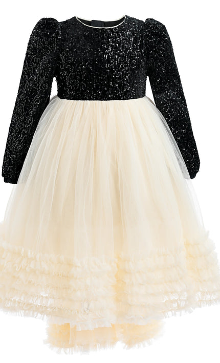 kids atelier tulleen Black Glitter Bow-Back Tulle Gown