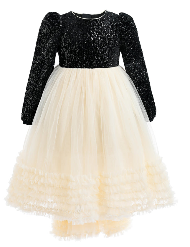 kids atelier tulleen Black Glitter Bow-Back Tulle Gown