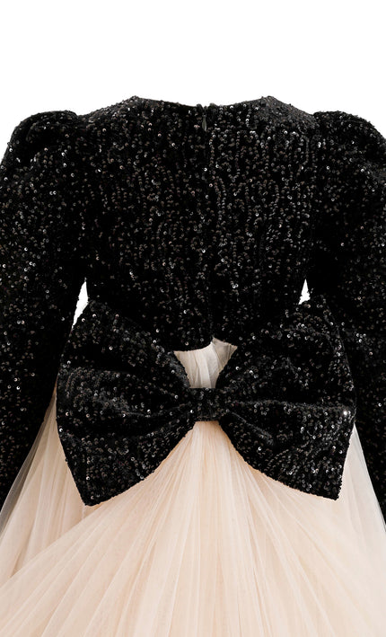 kids atelier tulleen Black Glitter Bow-Back Tulle Gown