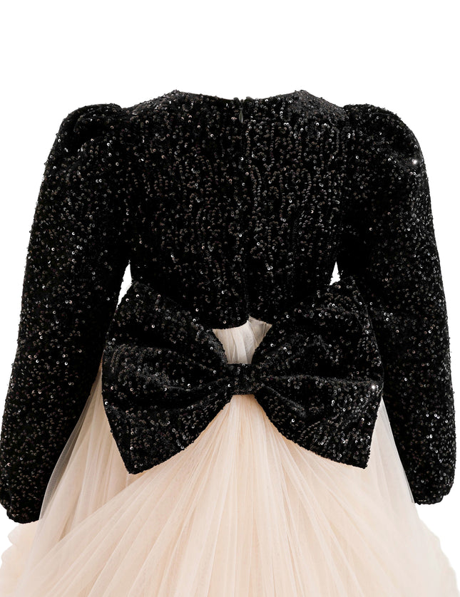 kids atelier tulleen Black Glitter Bow-Back Tulle Gown
