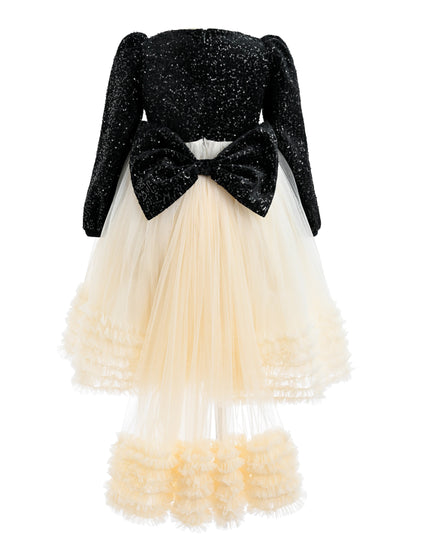 kids atelier tulleen Black Glitter Bow-Back Tulle Gown