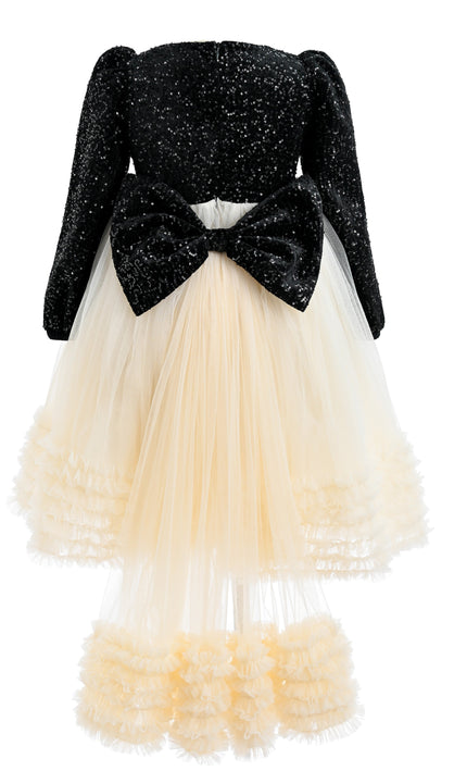 kids atelier tulleen Black Glitter Bow-Back Tulle Gown