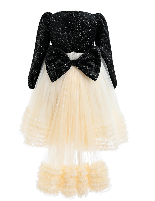 kids atelier tulleen Black Glitter Bow-Back Tulle Gown