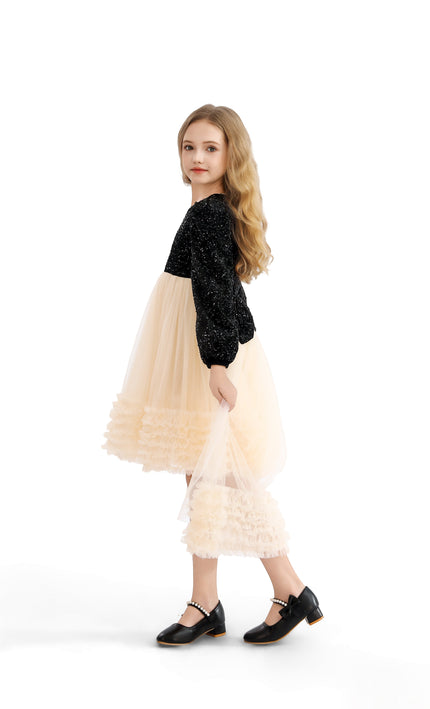 kids atelier tulleen Black Glitter Bow-Back Tulle Gown
