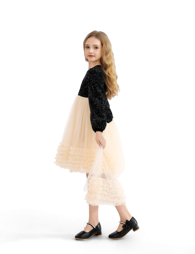 kids atelier tulleen Black Glitter Bow-Back Tulle Gown