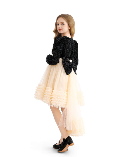 kids atelier tulleen Black Glitter Bow-Back Tulle Gown