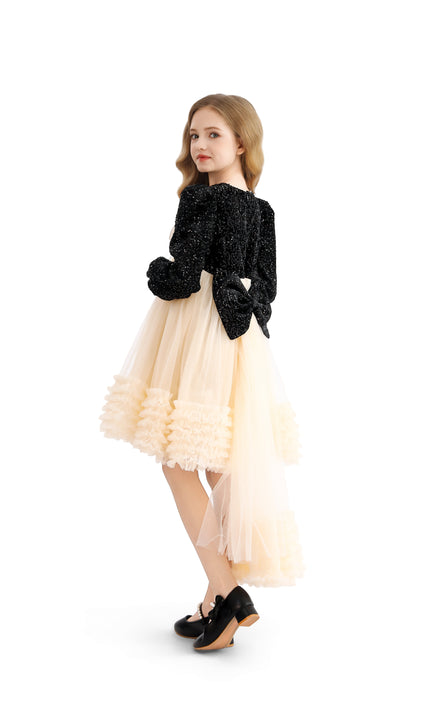 kids atelier tulleen Black Glitter Bow-Back Tulle Gown