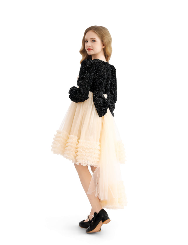 kids atelier tulleen Black Glitter Bow-Back Tulle Gown