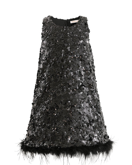 kids atelier tulleen Black Sequin Feather-Hem Dress