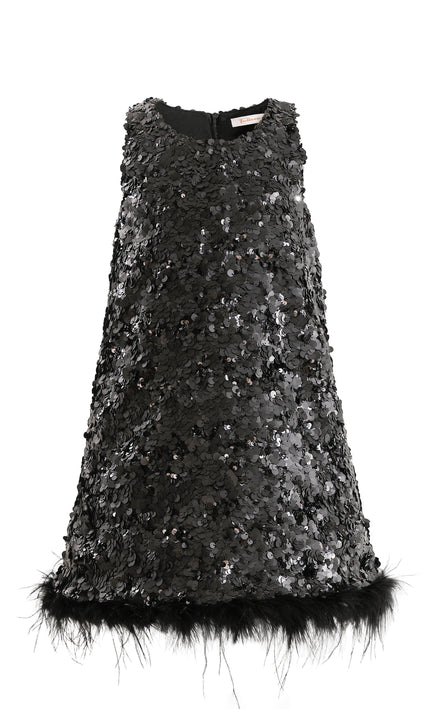 kids atelier tulleen Black Sequin Feather-Hem Dress