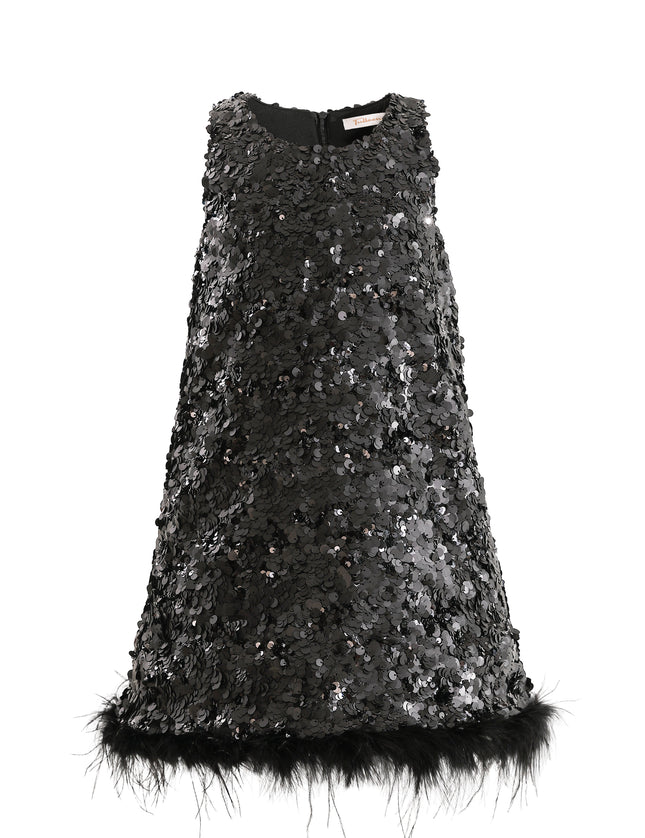 kids atelier tulleen Black Sequin Feather-Hem Dress