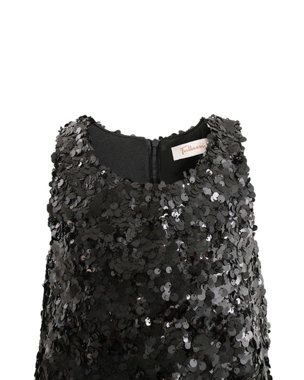 kids atelier tulleen Black Sequin Feather-Hem Dress
