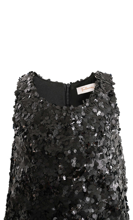 kids atelier tulleen Black Sequin Feather-Hem Dress