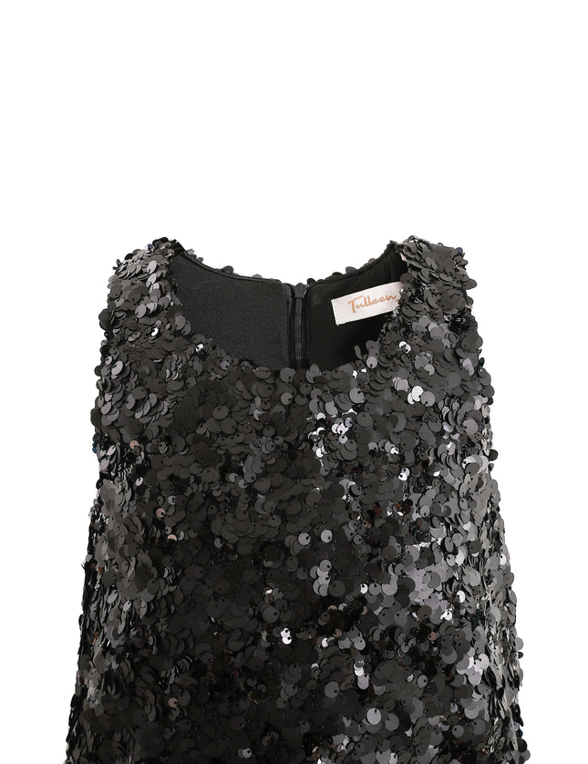 kids atelier tulleen Black Sequin Feather-Hem Dress