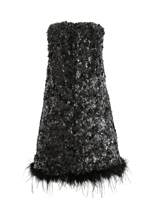 kids atelier tulleen Black Sequin Feather-Hem Dress