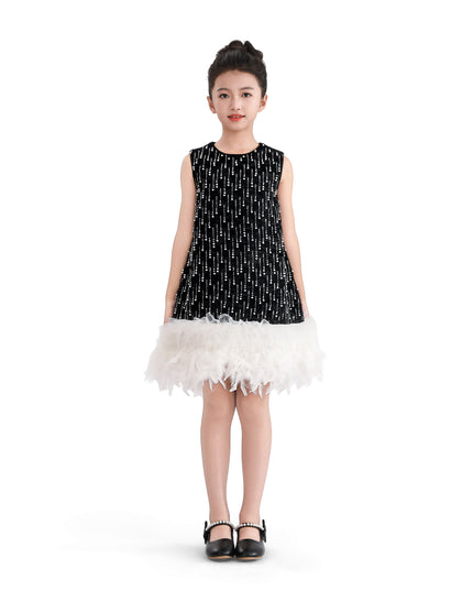 kids atelier tulleen Black & White Feathered Glam Dress