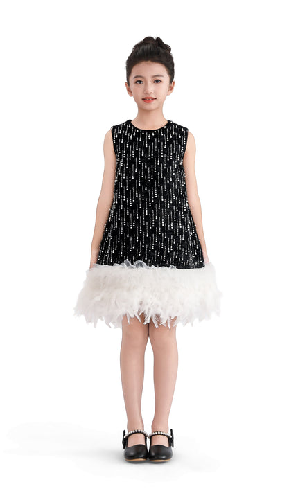 kids atelier tulleen Black & White Feathered Glam Dress