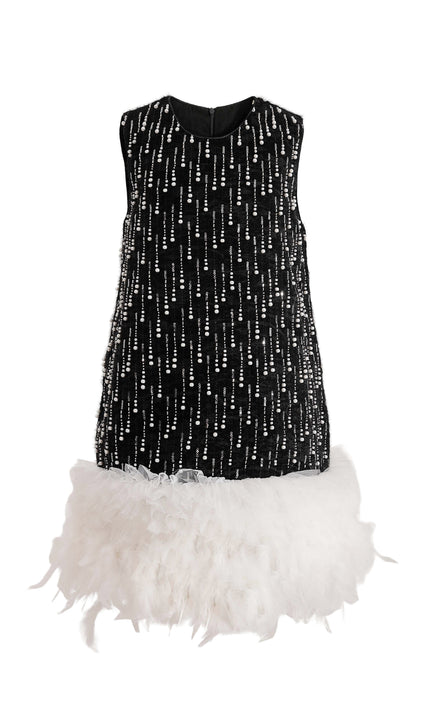 kids atelier tulleen Black & White Feathered Glam Dress