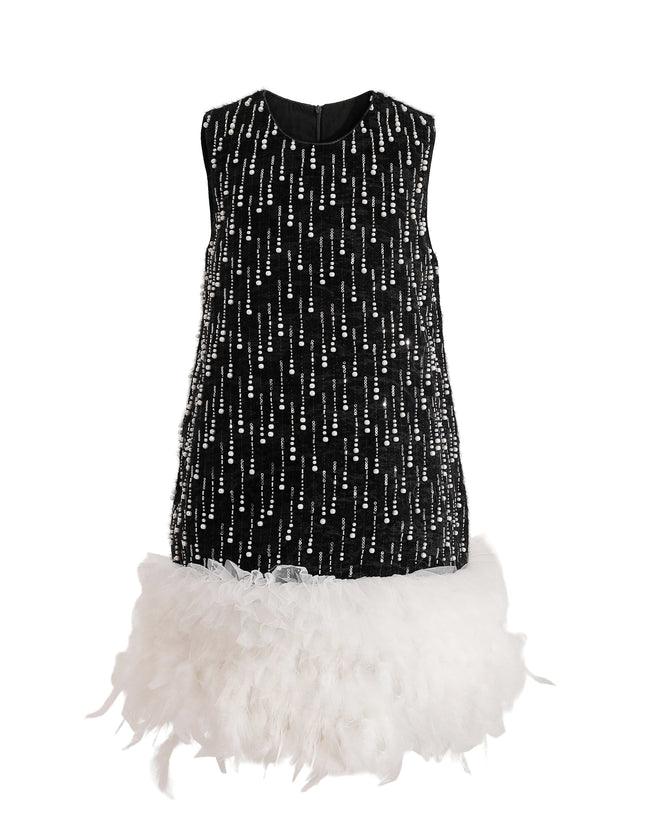 kids atelier tulleen Black & White Feathered Glam Dress