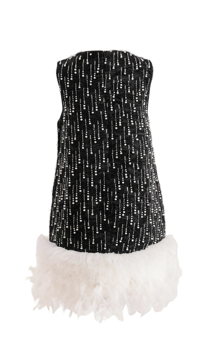 kids atelier tulleen Black & White Feathered Glam Dress