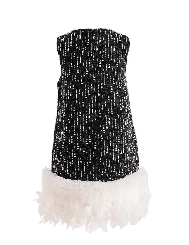 kids atelier tulleen Black & White Feathered Glam Dress