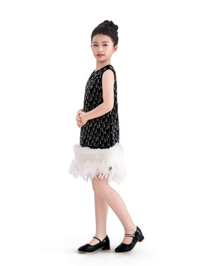 kids atelier tulleen Black & White Feathered Glam Dress