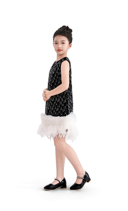 kids atelier tulleen Black & White Feathered Glam Dress