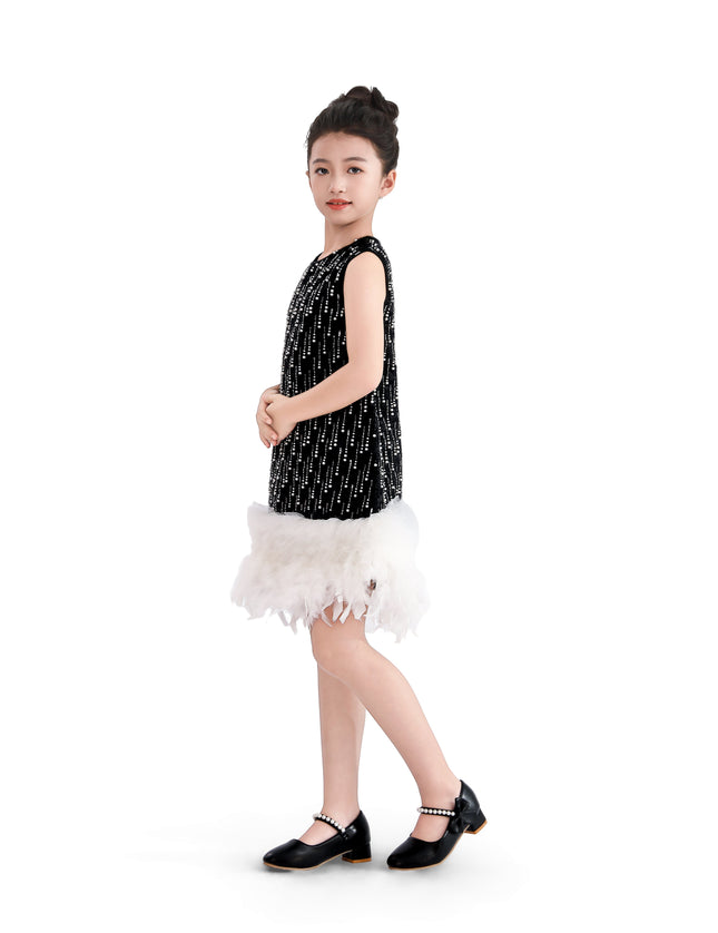 kids atelier tulleen Black & White Feathered Glam Dress