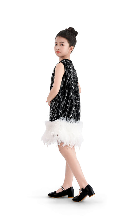 kids atelier tulleen Black & White Feathered Glam Dress