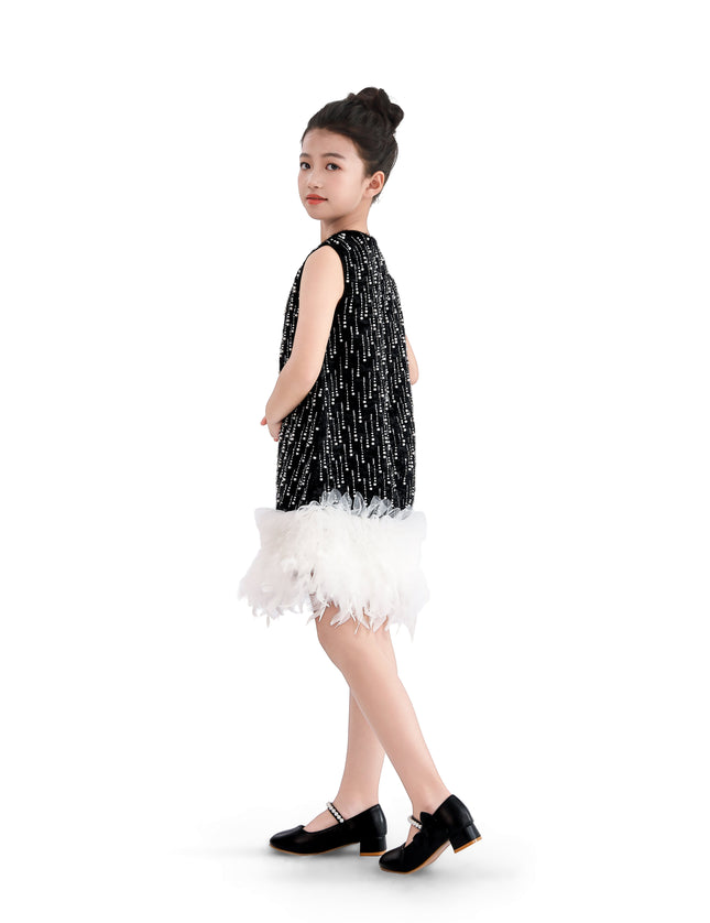 kids atelier tulleen Black & White Feathered Glam Dress