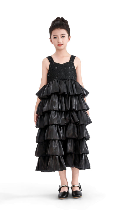 kids atelier tulleen Black Ruffle Tiered Gala Dress