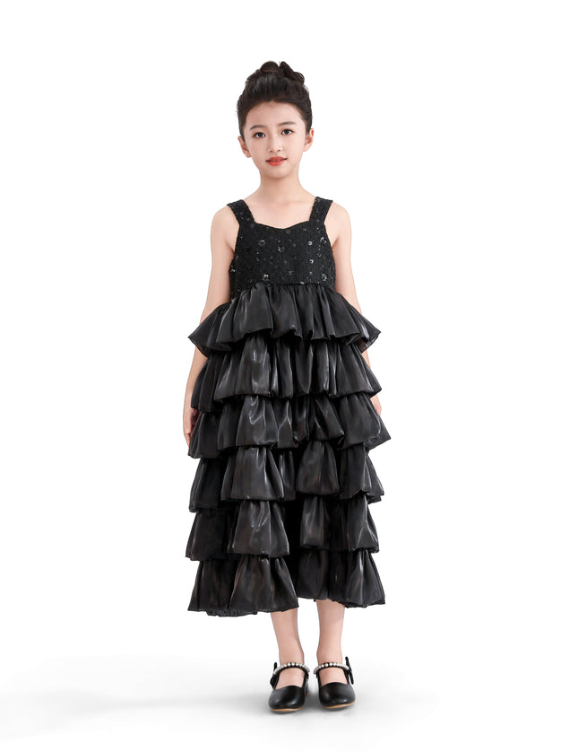 kids atelier tulleen Black Ruffle Tiered Gala Dress