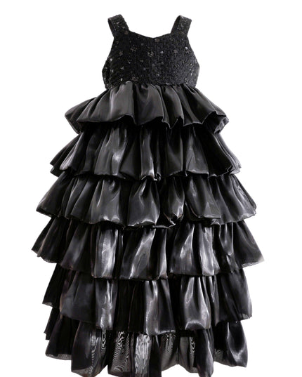 kids atelier tulleen Black Ruffle Tiered Gala Dress