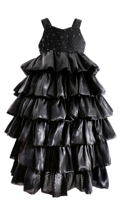 kids atelier tulleen Black Ruffle Tiered Gala Dress